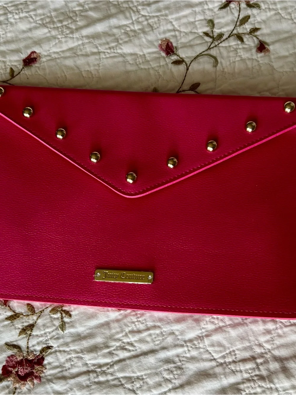 Classic Faux-Leather Juicy Couture Hot Pink Studded Envelope Clutch